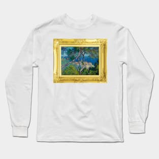 PANTONE MONET - Gold Framed Bordighera (1884) by Claude Monet landscape frame Long Sleeve T-Shirt